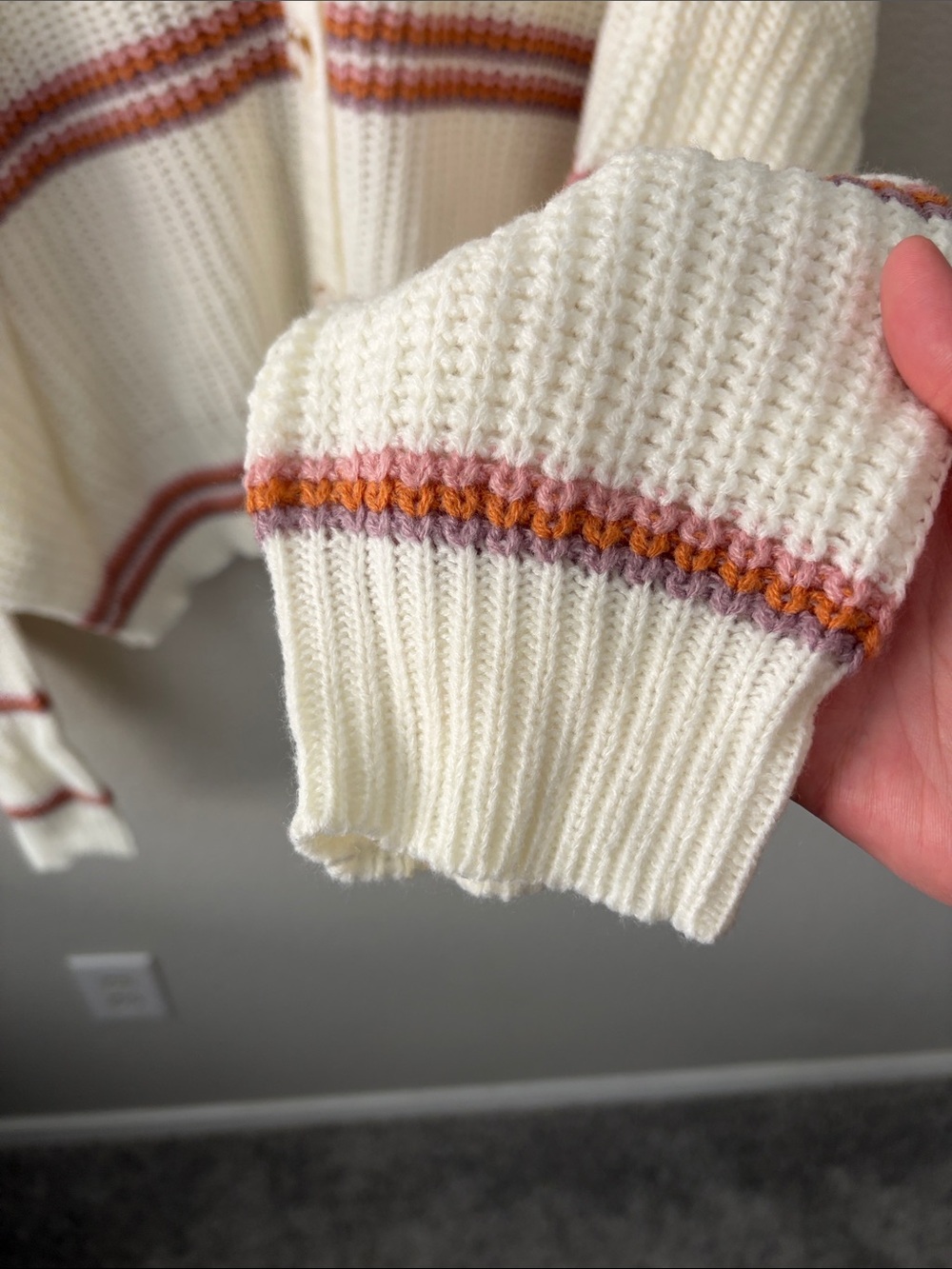 Polly & Esther Cream Cardigan with Orange, Purple and Pink Stripes Size XL - Picture 3 of 4